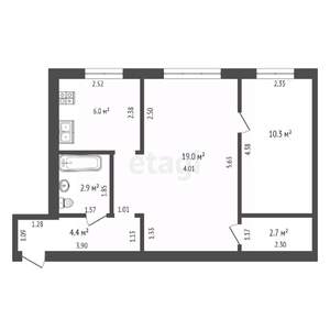 2-к квартира, вторичка, 43м2, 1/5 этаж