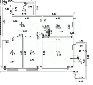 2-к квартира, вторичка, 76м2, 8/17 этаж