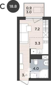 1-к квартира, вторичка, 19м2, 4/9 этаж