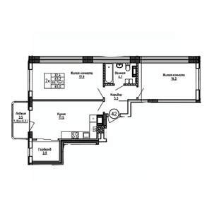 2-к квартира, вторичка, 65м2, 5/9 этаж