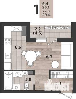 1-к квартира, вторичка, 27м2, 4/12 этаж