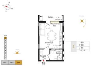 Студия квартира, вторичка, 30м2, 9/9 этаж