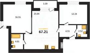 2-к квартира, вторичка, 67м2, 5/9 этаж