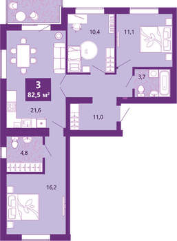 3-к квартира, сданный дом, 83м2, 3/4 этаж