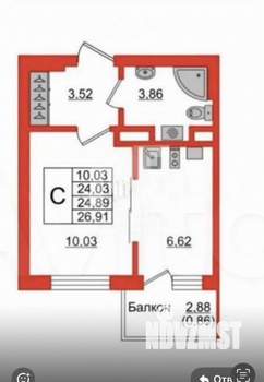 1-к квартира, вторичка, 27м2, 2/9 этаж