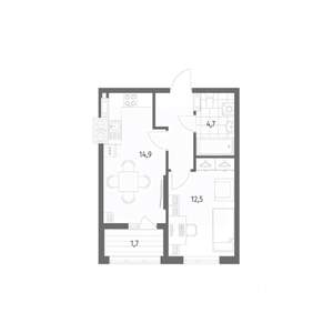 1-к квартира, строящийся дом, 39м2, 5/8 этаж