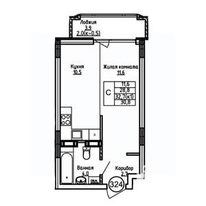 Студия квартира, вторичка, 31м2, 6/9 этаж