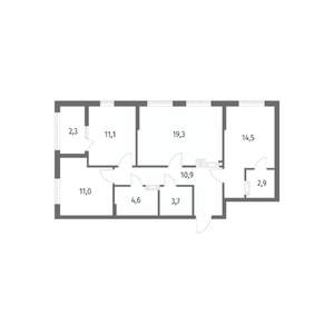 3-к квартира, строящийся дом, 80м2, 5/8 этаж