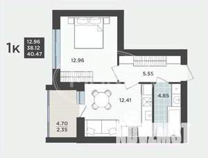 1-к квартира, вторичка, 38м2, 7/9 этаж