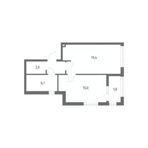 1-к квартира, строящийся дом, 48м2, 6/8 этаж