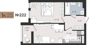 1-к квартира, вторичка, 42м2, 3/10 этаж