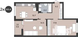 2-к квартира, вторичка, 60м2, 2/9 этаж