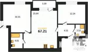 2-к квартира, вторичка, 67м2, 3/9 этаж