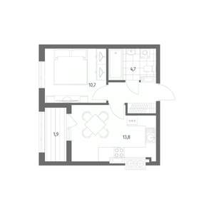 1-к квартира, строящийся дом, 35м2, 8/8 этаж