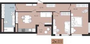 2-к квартира, строящийся дом, 69м2, 7/10 этаж