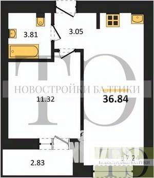 1-к квартира, вторичка, 37м2, 5/9 этаж