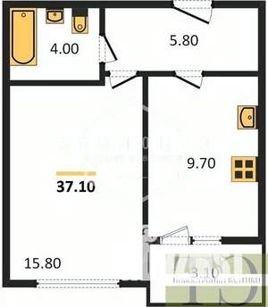 1-к квартира, вторичка, 37м2, 9/9 этаж