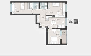 3-к квартира, вторичка, 82м2, 1/9 этаж