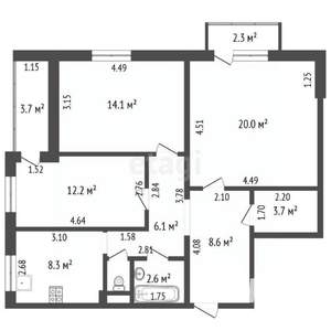3-к квартира, вторичка, 83м2, 4/5 этаж