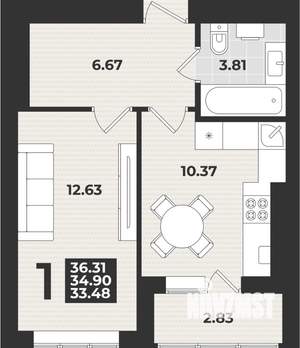 1-к квартира, вторичка, 36м2, 3/9 этаж