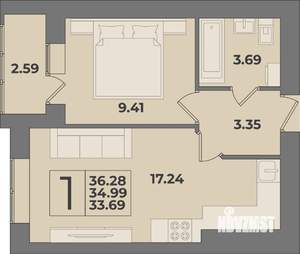 1-к квартира, вторичка, 36м2, 1/9 этаж
