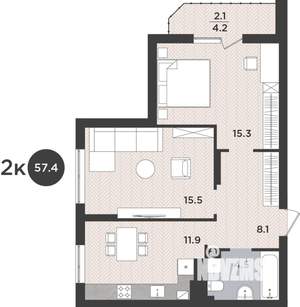 2-к квартира, вторичка, 57м2, 6/9 этаж