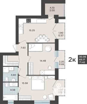 2-к квартира, вторичка, 65м2, 9/9 этаж