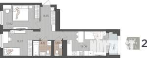 2-к квартира, вторичка, 56м2, 5/9 этаж