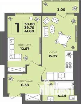 1-к квартира, строящийся дом, 40м2, 5/8 этаж
