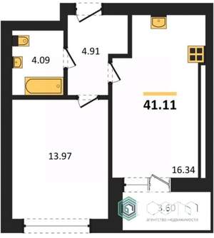 1-к квартира, вторичка, 41м2, 1/9 этаж