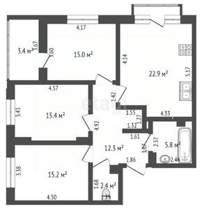 3-к квартира, вторичка, 89м2, 2/12 этаж