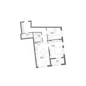 2-к квартира, строящийся дом, 71м2, 3/8 этаж