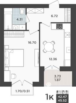 1-к квартира, строящийся дом, 42м2, 10/10 этаж