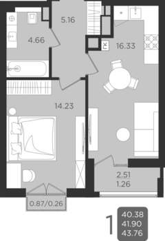 1-к квартира, вторичка, 42м2, 9/9 этаж
