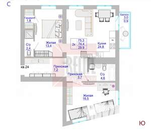 2-к квартира, вторичка, 75м2, 5/8 этаж