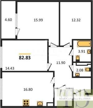 3-к квартира, вторичка, 83м2, 1/8 этаж
