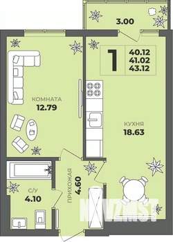 1-к квартира, вторичка, 41м2, 6/8 этаж