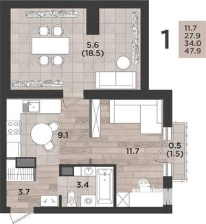 1-к квартира, вторичка, 34м2, 8/14 этаж