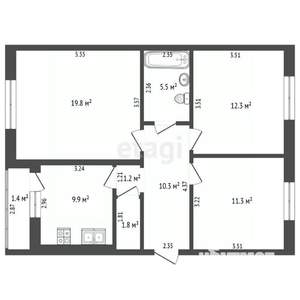 3-к квартира, вторичка, 72м2, 3/3 этаж