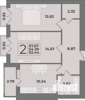 2-к квартира, вторичка, 57м2, 9/9 этаж