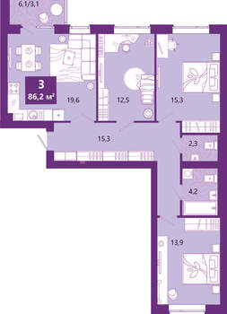 3-к квартира, сданный дом, 87м2, 2/4 этаж