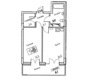 1-к квартира, вторичка, 48м2, 7/7 этаж
