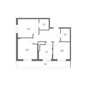 3-к квартира, строящийся дом, 67м2, 8/8 этаж