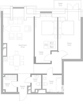 2-к квартира, вторичка, 85м2, 7/7 этаж