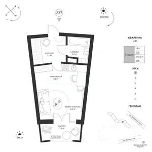 Студия квартира, вторичка, 34м2, 7/7 этаж