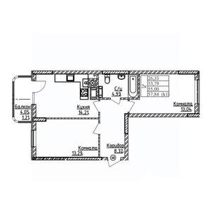 2-к квартира, строящийся дом, 55м2, 2/9 этаж
