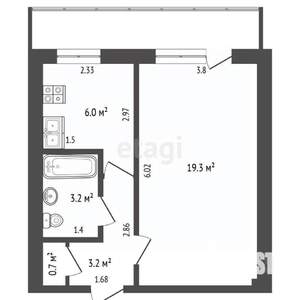 1-к квартира, вторичка, 32м2, 6/9 этаж