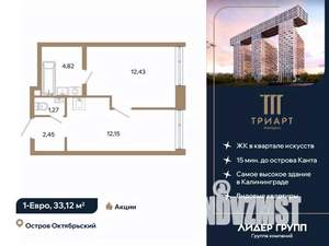 1-к квартира, вторичка, 33м2, 3/12 этаж