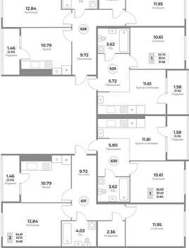 2-к квартира, вторичка, 53м2, 1/10 этаж