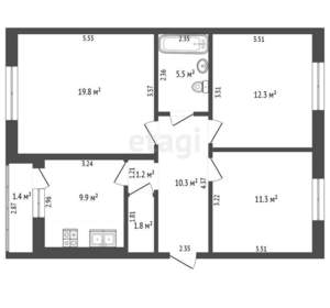 3-к квартира, вторичка, 72м2, 3/3 этаж